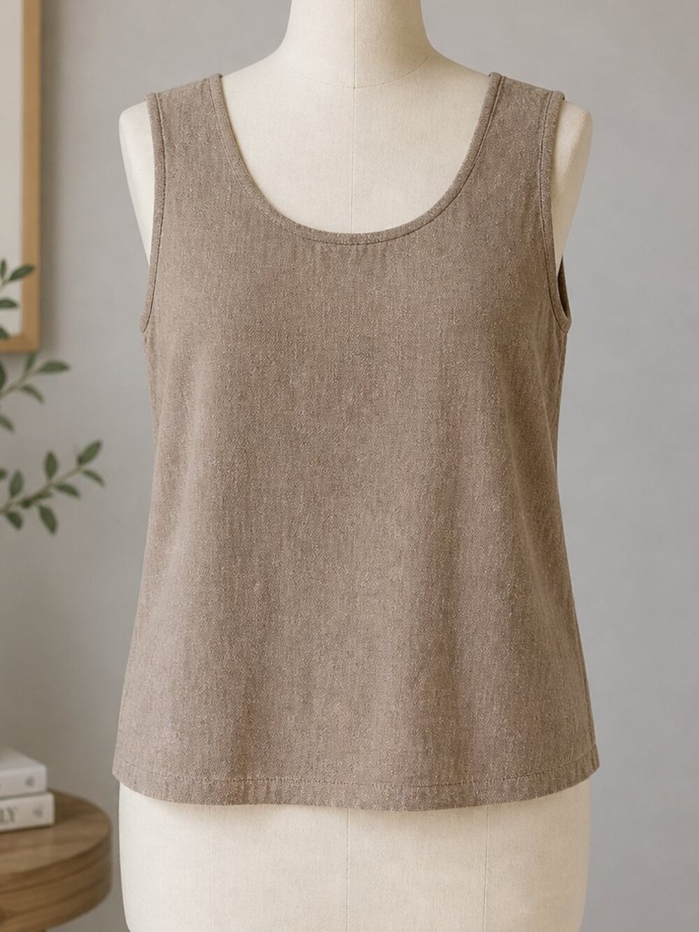 Coldwater Creek Linen Blend Tank Top Medium Neutral Sleeveless Casual Top